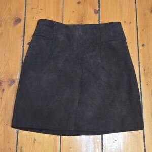 H&M Brown Suede Leather Mini Skirt Size 2 Y2K 90s Western Waist 25